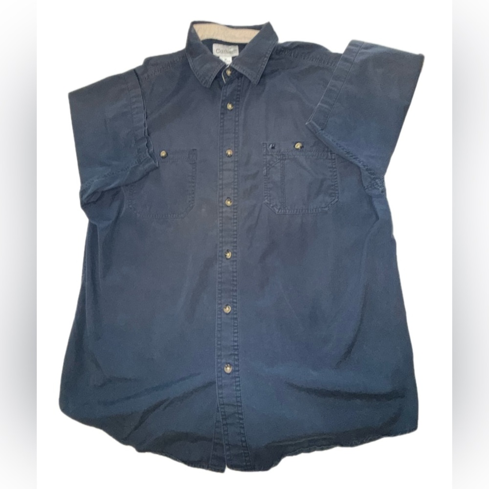 Carhartt Men’s XL Regular 100% Cotton Short Sleeve Work Shirt Blue 2010 RN14806 - Picture 3 of 12